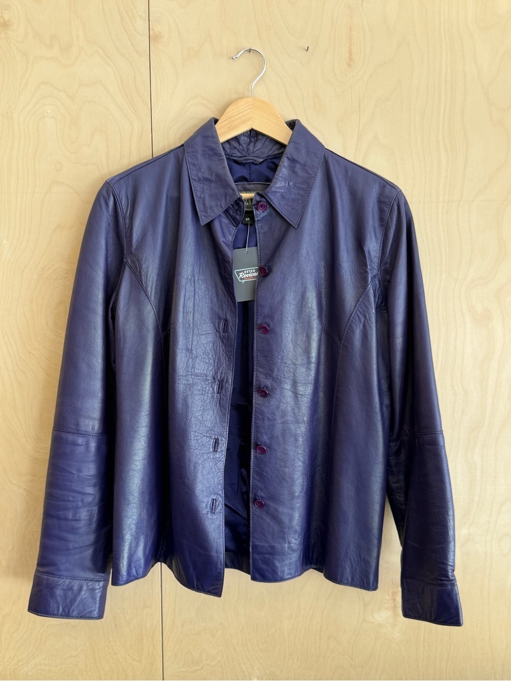 Vintage Women's Purple Leather Button-Front Shacket Jacket
